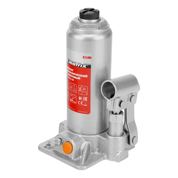 Домкрат гидравлический бутылочный, 4 т, h подъема 194-372 мм, в пластиковом кейсе Matrix