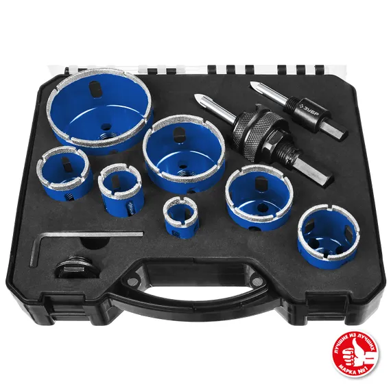 ЗУБР 7 шт, (d 20/25/32/35/40/50/68 мм), набор алмазных коронок с оснасткой, Профессионал (29870-H7)