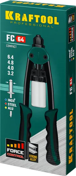 KRAFTOOL FC-64, 3.2 - 6.4 мм, 320 мм, регулировка усилия, компактный двуручный заклепочник (31160)