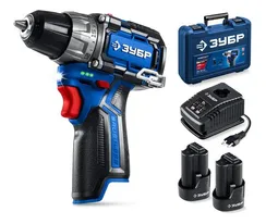 Дрель-шуруповерт, ЗУБР КОМПАКТ #3, 12 В, 45 Н·м, 2 АКБ тип Т7 (2 А·ч), BRUSHLESS, кейс, Профессионал (DB-121-22)