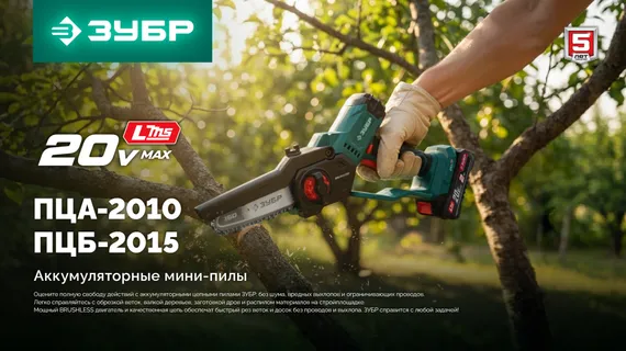 Мини-пила цепная аккумуляторная садовая ЗУБР 20 В, 100 мм шина, без АКБ (LMS), (ПЦА-2010)