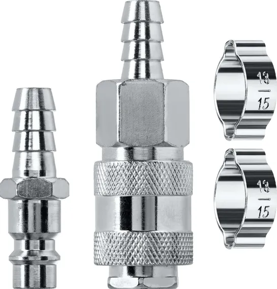 KRAFTOOL (штуцер ″елочка″, 10 мм - рапид муфта) + (рапид штуцер-штуцер ″елочка″, 10 мм) + (обжимные хомуты 2 шт), набор (06599-10-H)