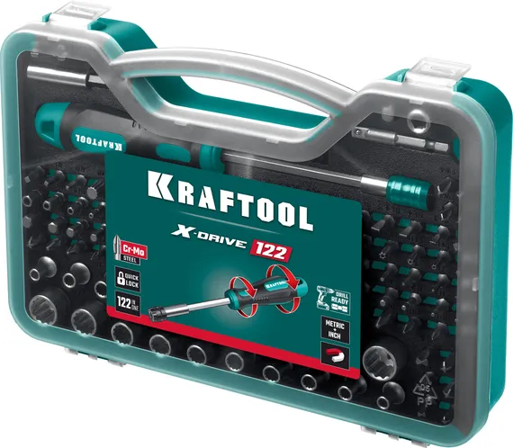 KRAFTOOL X-Drive-122, 122 шт, набор: отвертка-битодержатель с насадками (26816)
