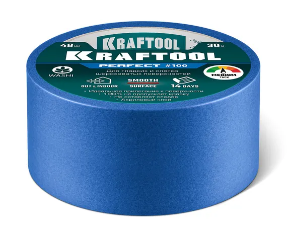 KRAFTOOL #100 Perfect 48 мм х 30 м, для гладких и шероховатых поверхностей, малярная лента (12101-48)