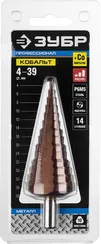 ЗУБР Кобальт, 4-39 мм, 14 ступеней, сталь Р6М5, кобальтовое покрытие, ступенчатое сверло, Профессионал (29672-4-39-14)