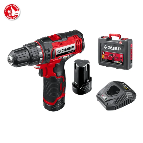 Дрель-шуруповерт, ЗУБР С1-12, 12 В, 30 Н·м, 2 АКБ (2 А·ч), кейс (ДШЛ-125-22)