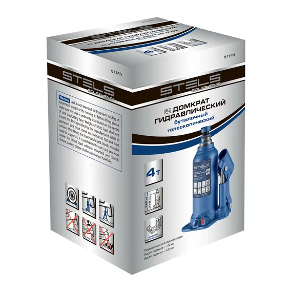 Домкрат гидравлический бутылочный телескопический, 4 т, подъем 170-420 мм Stels