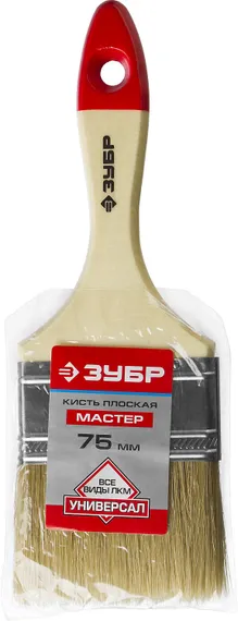 ЗУБР УНИВЕРСАЛ, 75 мм, 3″, светлая натуральная щетина, деревянная ручка, все виды ЛКМ, плоская кисть (4-01003-075)