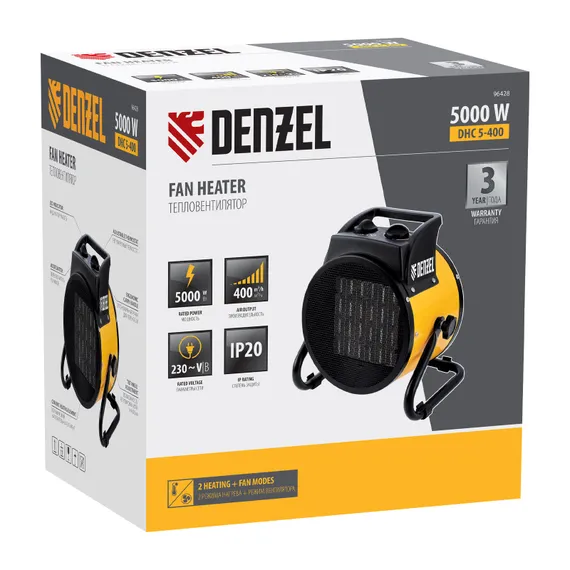 Тепловая пушка, керамический нагреватель (тепловентилятор) DHC 5-400, 230 В, 0.04/3/5 кВт Denzel