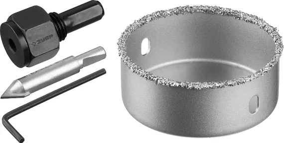 ЗУБР 67 мм, L 25 мм, карбид вольфрама, коронка-чашка с державкой и сверлом, Профессионал (33360-067)