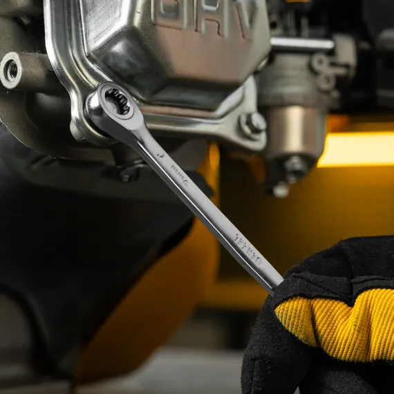 Ключ комбинированный трещоточный, 9 мм, CrV, матовый хром Denzel