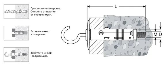 ЗУБР 9 х 46 мм, 50 шт, облегченный анкер с полукольцом (4-302412-05-046)