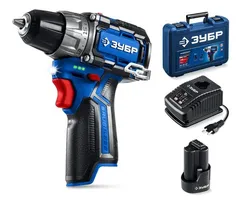 Дрель-шуруповерт, ЗУБР КОМПАКТ #2, 12 В, 45 Н·м, 1 АКБ тип Т7 (2 А·ч), BRUSHLESS, кейс, Профессионал (DB-121-21)