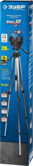 ЗУБР КРЕСТ 3D, №2, 20 - 70 м, лазерный нивелир, Профессионал (34908-2)