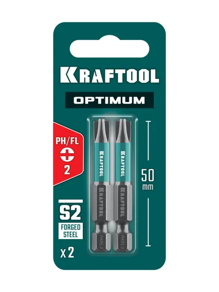 KRAFTOOL OPTIMUM PH/FL 2, 50 мм, 2 шт, биты (261221-2-50-2)
