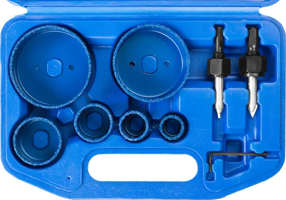 ЗУБР 6 шт, d 22, 28, 35, 44, 68, 73 мм, L 25 мм, карбид вольфрама, набор коронок-чашек с оснасткой, Профессионал (33360-H6)