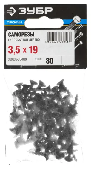 ЗУБР СГД, 19 х 3.5 мм, фосфатированное покрытие, 80 шт, саморез гипсокартон-дерево, Профессионал (300036-35-019)