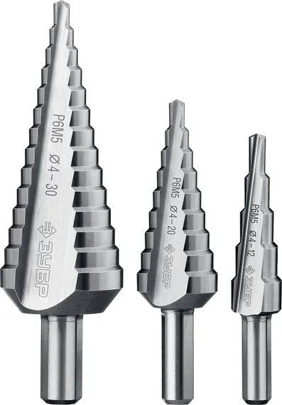 ЗУБР 4-30 мм, 3 шт, сталь Р6М5, набор ступенчатых сверл, Профессионал (29670-4-30-H3)