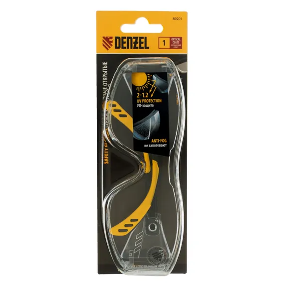 Очки защитные открытые, поликарбонатные, увеличенная прозрачная линза,  регулируемые дужки Denzel