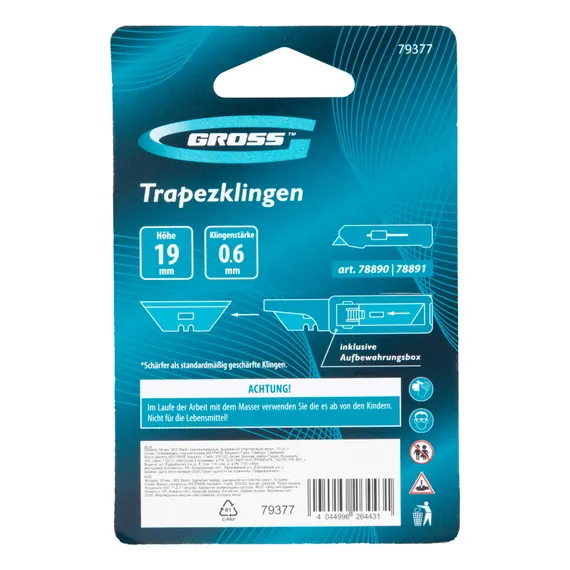 Лезвия, 19 мм, SK2 Black, трапециевидные, выдвижной пластиковый пенал, 10 шт. Gross