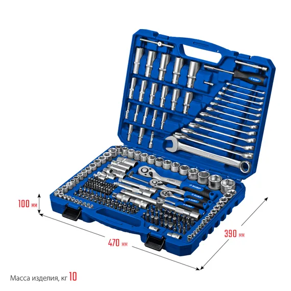 ЗУБР А-216, 216 предм., (1/2″+ 3/8″+ 1/4″), универсальный набор инструмента, Профессионал (27674-H216)