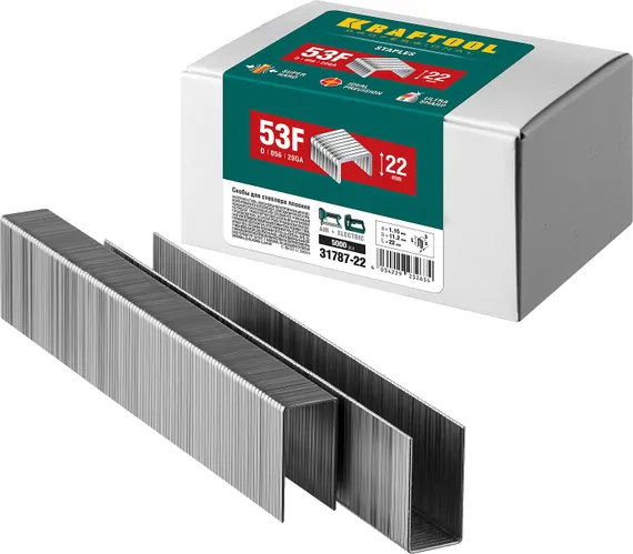 KRAFTOOL скобы тип 53F (D/056), 22 мм, калибр 23GA. 5000 шт (31787-22)