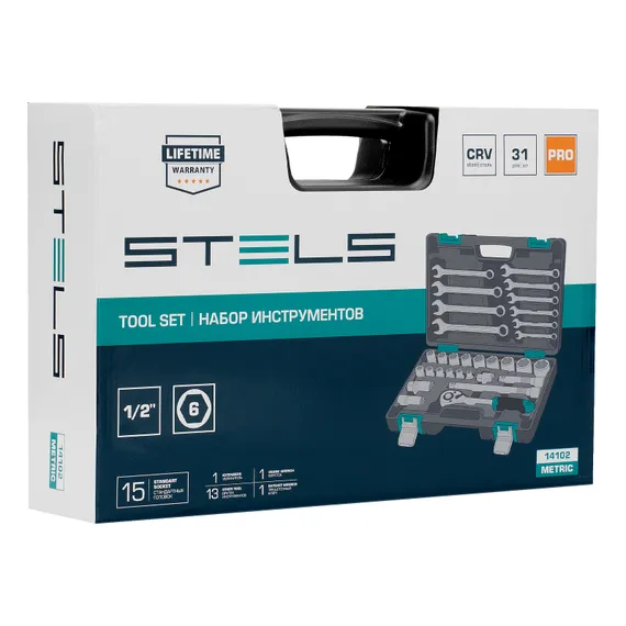 Набор инструментов, 1/2", CrV, пластиковый кейс 31 предмет Stels