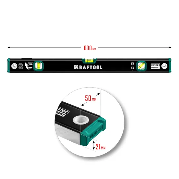KRAFTOOL 600 мм, с зеркальным глазком, уровень (34781-60)