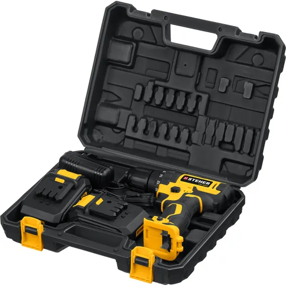 Дрель-шуруповерт, STEHER V1, 20 В, 40 Н·м, 2 АКБ (2 А·ч), кейс (CD-200-2)