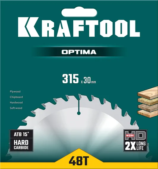 KRAFTOOL Optima, 315 х 30 мм, 48Т, пильный диск по дереву (36951-315-30)