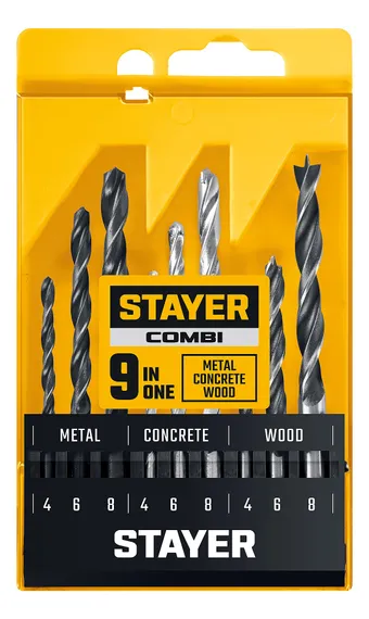 STAYER Combi 9 предметов, набор комбинированных сверл (29720-H9)