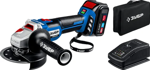 Аккумуляторная бесщеточная УШМ, ЗУБР Т7, 20 В, 125 мм, 1 АКБ (4 А·ч), сумка, Профессионал (AB-125-41)