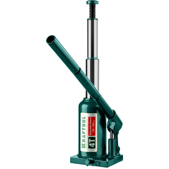KRAFTOOL DOUBLE RAM, 4 т, 170 - 420 мм, с увеличенным подъемом, двухштоковый бутылочный домкрат (43463-4)