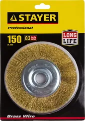 STAYER 150 мм, витая стальная латунированная проволока 0.3 мм, щетка дисковая для УШМ, Professional (35122-150)