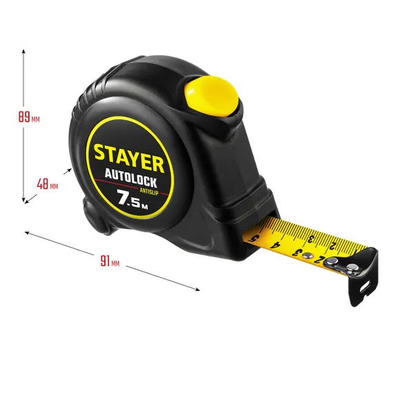 STAYER AutoLock, 7.5 м х 25 мм, рулетка с автостопом (2-34126-07-25)