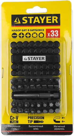 STAYER 33 шт, набор бит с магнитным адаптером (26085-H33)