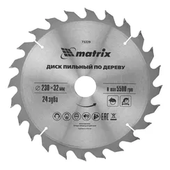 Пильный диск по дереву, 230 х 32 мм, 24 зуба, кольцо 30/32 Matrix Professional