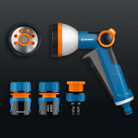 GRINDA Х-812, питолет поливочный X-8, коннектор 1/2, конектор 1/2 с автостопом, адаптер с внутр. резьбой 1/2 х 3/4, набор поливочный PROLine (429168)