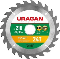 URAGAN Fast, 210 х 32/30 мм, 24Т, пильный диск по дереву (36800-210-32-24)