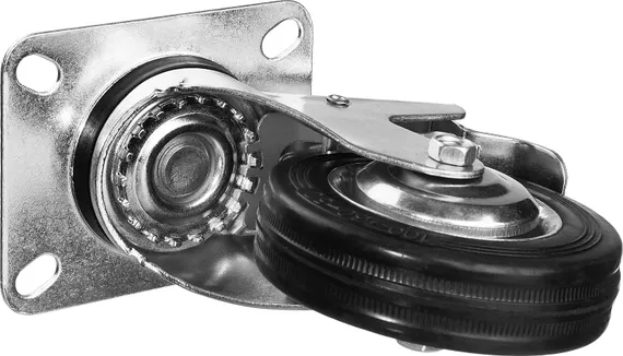 ЗУБР d 100 мм, г/п 70 кг, игольчатый подшипник, резина/металл, поворотное колесо c тормозом, Профессионал (30936-100-B)