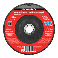 Круг лепестковый торцевой, P 60, 180 х 22.2 мм Matrix