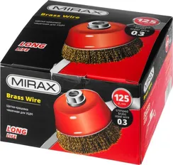 MIRAX 125 мм, витая стальная латунированная проволока 0.3 мм, чашечная щетка-крацовка для УШМ (35142-125)
