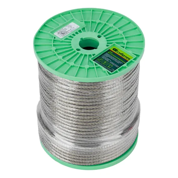 Трос металлополимерный прозрачный ПР-8.0, толщина 8.0 мм, катушка 100 метров Сибртех