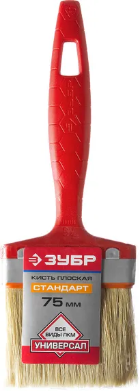 ЗУБР УНИВЕРСАЛ, 75 мм, 3″, светлая натуральная щетина, пластмассовая ручка, все виды ЛКМ, плоская кисть (01015-075)