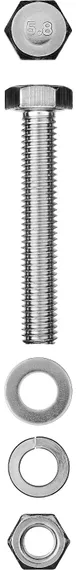 ЗУБР DIN 933, M10 х 50 мм, цинк, 2 шт, болт с гайкой и шайбами (303436-10-050)