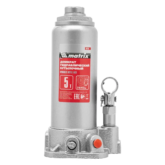 Домкрат гидравлический бутылочный, 5 т, высота подъема 216-413 мм, в пластиковый кейсе Matrix
