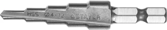 STAYER 4-12 мм, 5 ступеней, сталь HSS, ступенчатое сверло (29660-4-12-5)