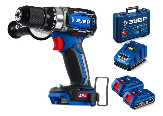 Бесщеточная дрель-шуруповерт, ЗУБР 20 В, 70 Н·м, 2 АКБ LMS (2 А·ч),  кейс, ПРОФЕССИОНАЛ (DB-70-22)
