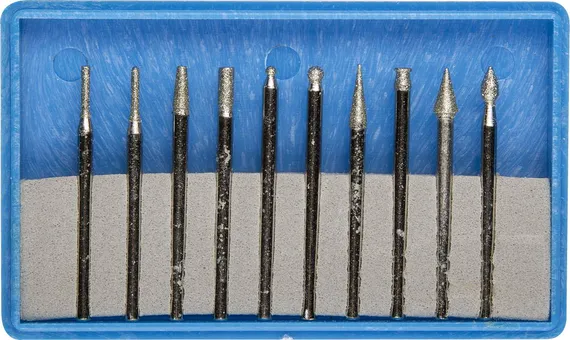 ЗУБР 10 шт, хвостовик d 3 мм, Р 150 - 180, набор алмазных мини-насадок для гравера, Профессионал (33383-H10)