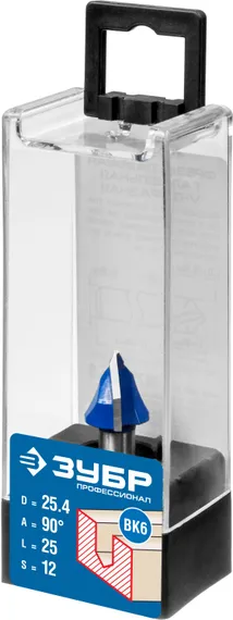 ЗУБР 25.4 x 25 мм, угол 90° мм, фреза пазовая галтельная V-образная, Профессионал (28752-25.4)